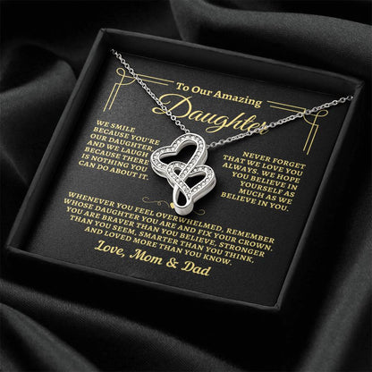 To Daughter from Mom & Dad - "Biggest Fans" Heart-To-Heart Necklace - MD2D2
