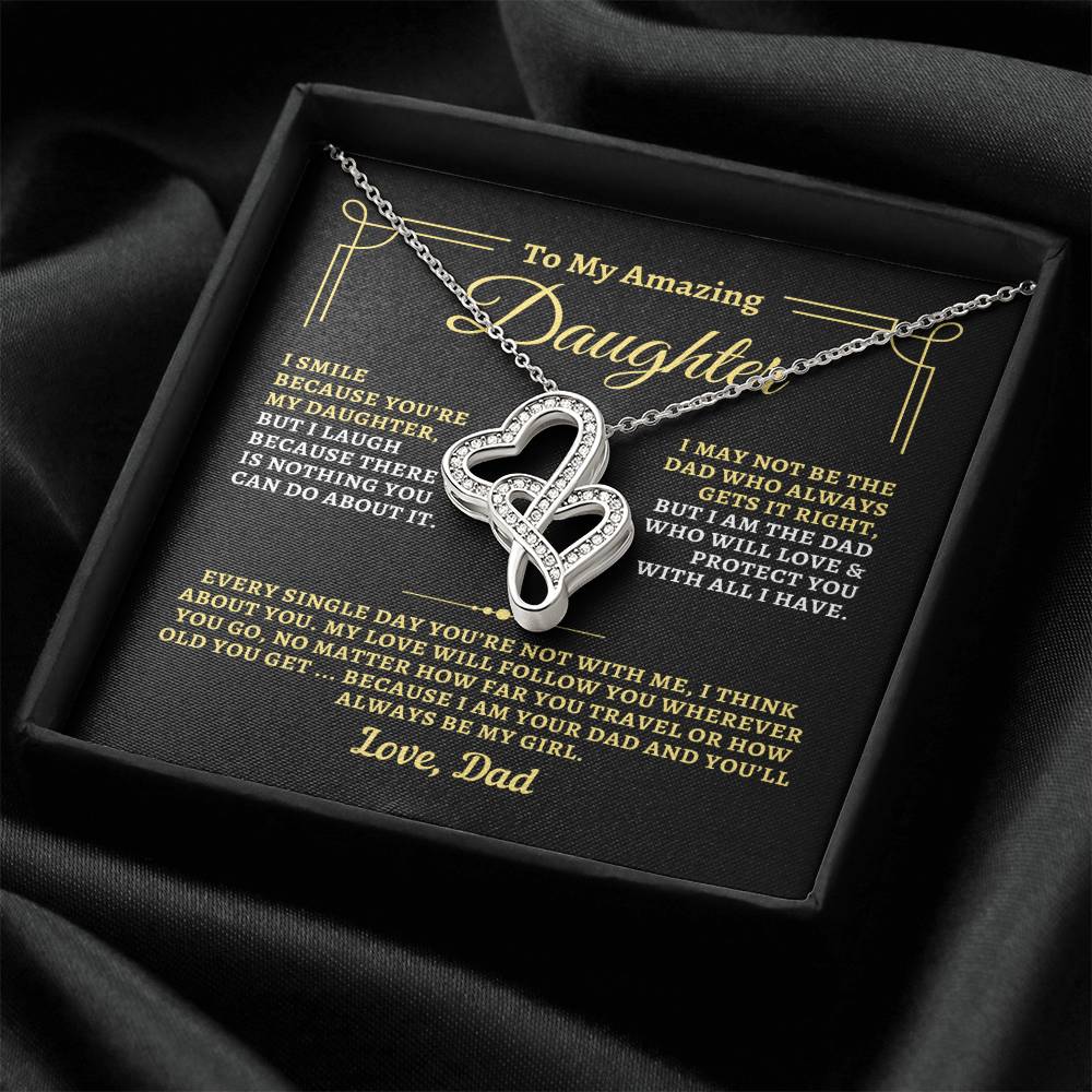 To Daughter from Dad - "I Think About You" Heart-To-Heart Necklace - D2D2