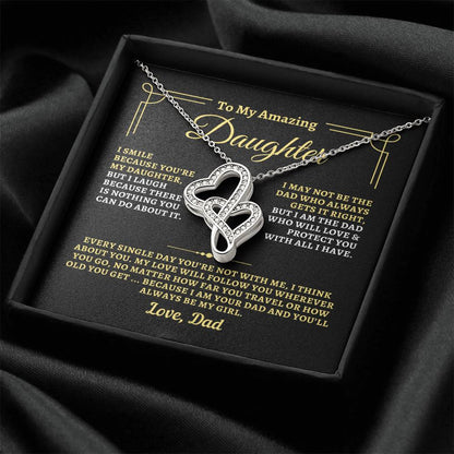 To Daughter from Dad - "I Think About You" Heart-To-Heart Necklace - D2D2
