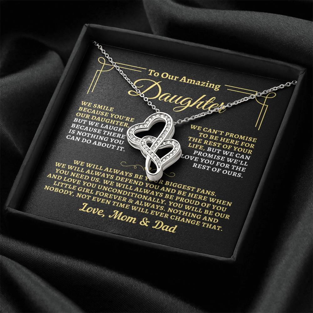 To Daughter from Mom & Dad - "Biggest Fans" Heart-To-Heart Necklace - MD2D3