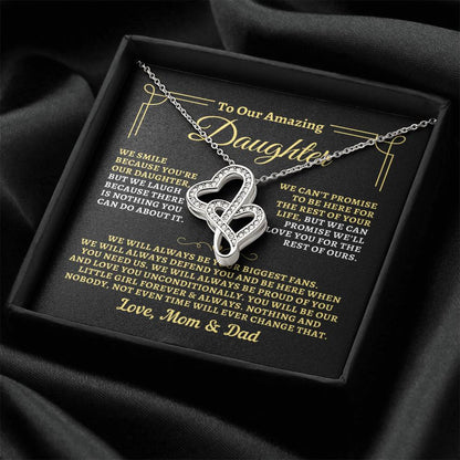 To Daughter from Mom & Dad - "Biggest Fans" Heart-To-Heart Necklace - MD2D3