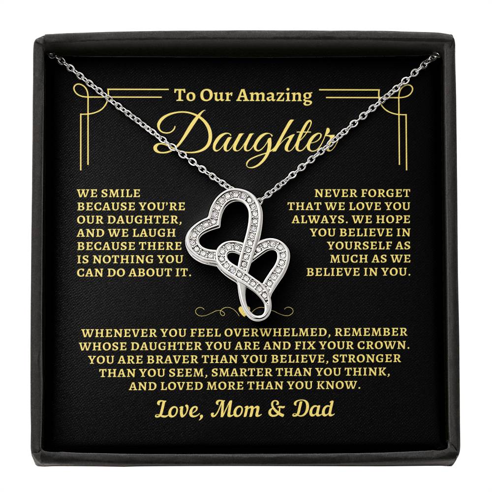 To Daughter from Mom & Dad - "Biggest Fans" Heart-To-Heart Necklace - MD2D2