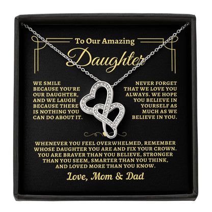 To Daughter from Mom & Dad - "Biggest Fans" Heart-To-Heart Necklace - MD2D2
