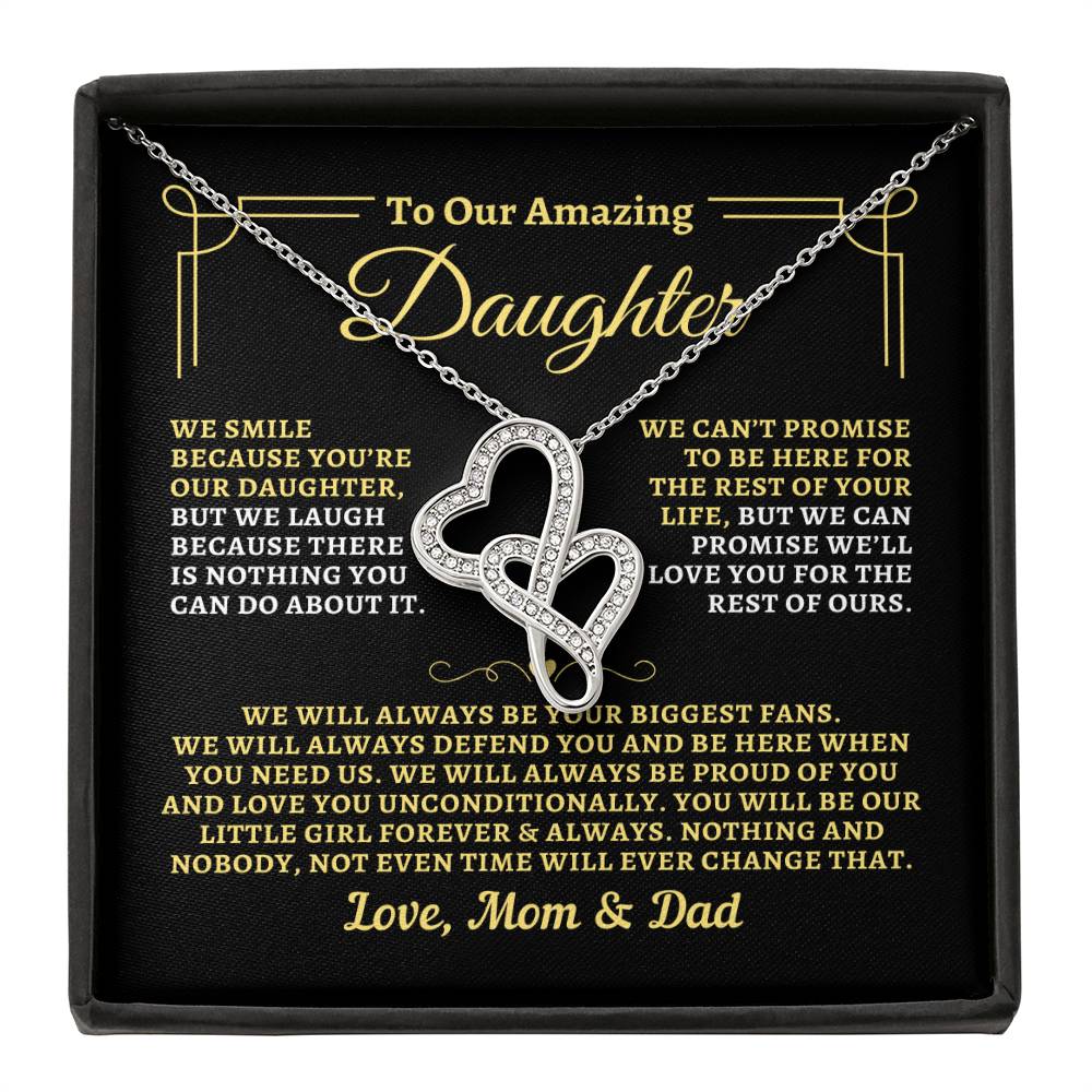 To Daughter from Mom & Dad - "Biggest Fans" Heart-To-Heart Necklace - MD2D3
