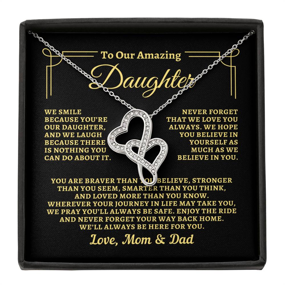 To Daughter from Mom & Dad - "Way back Home" Heart-To-Heart Necklace - MD2D1
