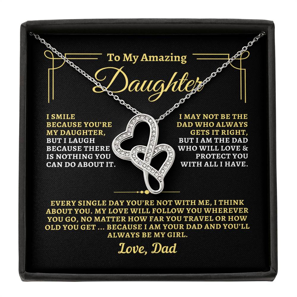 To Daughter from Dad - "I Think About You" Heart-To-Heart Necklace - D2D2