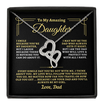 To Daughter from Dad - "I Think About You" Heart-To-Heart Necklace - D2D2