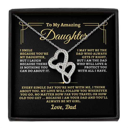 To Daughter from Dad - "I Think About You" Heart-To-Heart Necklace - D2D2