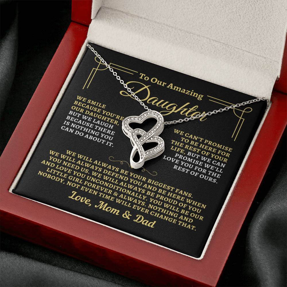 To Daughter from Mom & Dad - "Biggest Fans" Heart-To-Heart Necklace - MD2D3