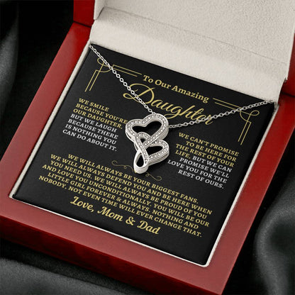 To Daughter from Mom & Dad - "Biggest Fans" Heart-To-Heart Necklace - MD2D3