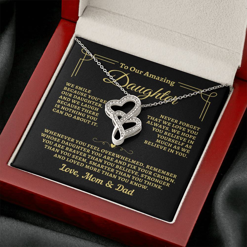 To Daughter from Mom & Dad - "Biggest Fans" Heart-To-Heart Necklace - MD2D2