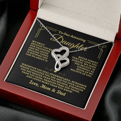 To Daughter from Mom & Dad - "Biggest Fans" Heart-To-Heart Necklace - MD2D2