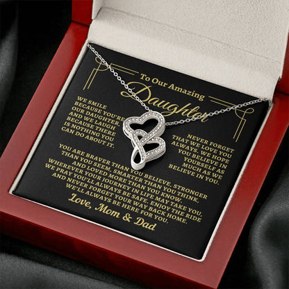 To Daughter from Mom & Dad - "Way back Home" Heart-To-Heart Necklace - MD2D1