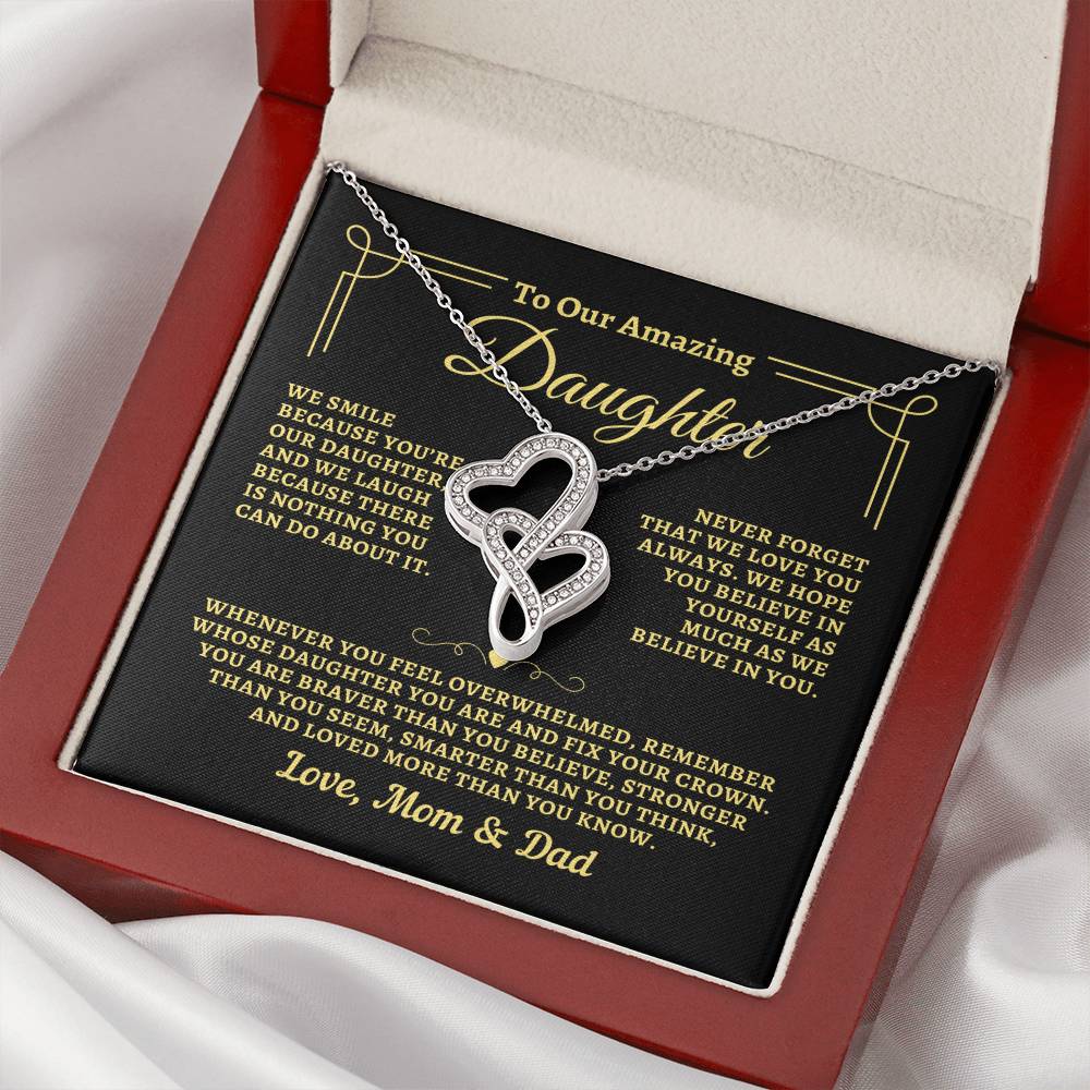 To Daughter from Mom & Dad - "Biggest Fans" Heart-To-Heart Necklace - MD2D2