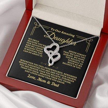 To Daughter from Mom & Dad - "Biggest Fans" Heart-To-Heart Necklace - MD2D2