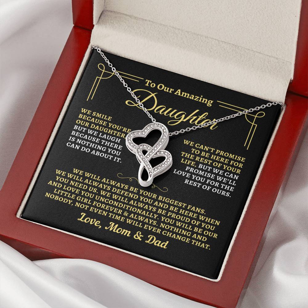 To Daughter from Mom & Dad - "Biggest Fans" Heart-To-Heart Necklace - MD2D3