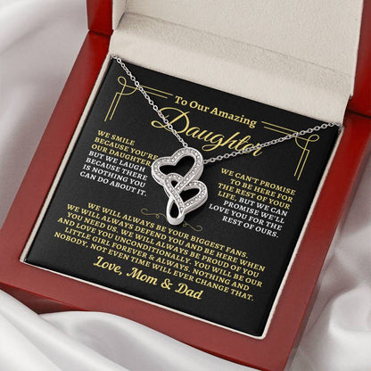 To Daughter from Mom & Dad - "Biggest Fans" Heart-To-Heart Necklace - MD2D3