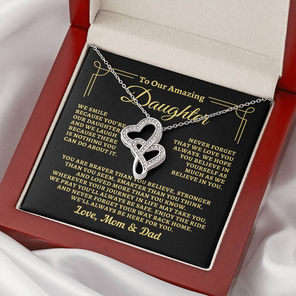 To Daughter from Mom & Dad - "Way back Home" Heart-To-Heart Necklace - MD2D1