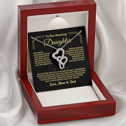 To Daughter from Mom & Dad - "Biggest Fans" Heart-To-Heart Necklace - MD2D2