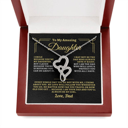 To Daughter from Dad - "I Think About You" Heart-To-Heart Necklace - D2D2