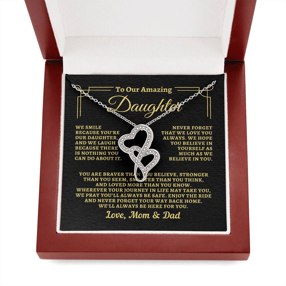 To Daughter from Mom & Dad - "Way back Home" Heart-To-Heart Necklace - MD2D1