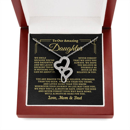 To Daughter from Mom & Dad - "Way back Home" Heart-To-Heart Necklace - MD2D1