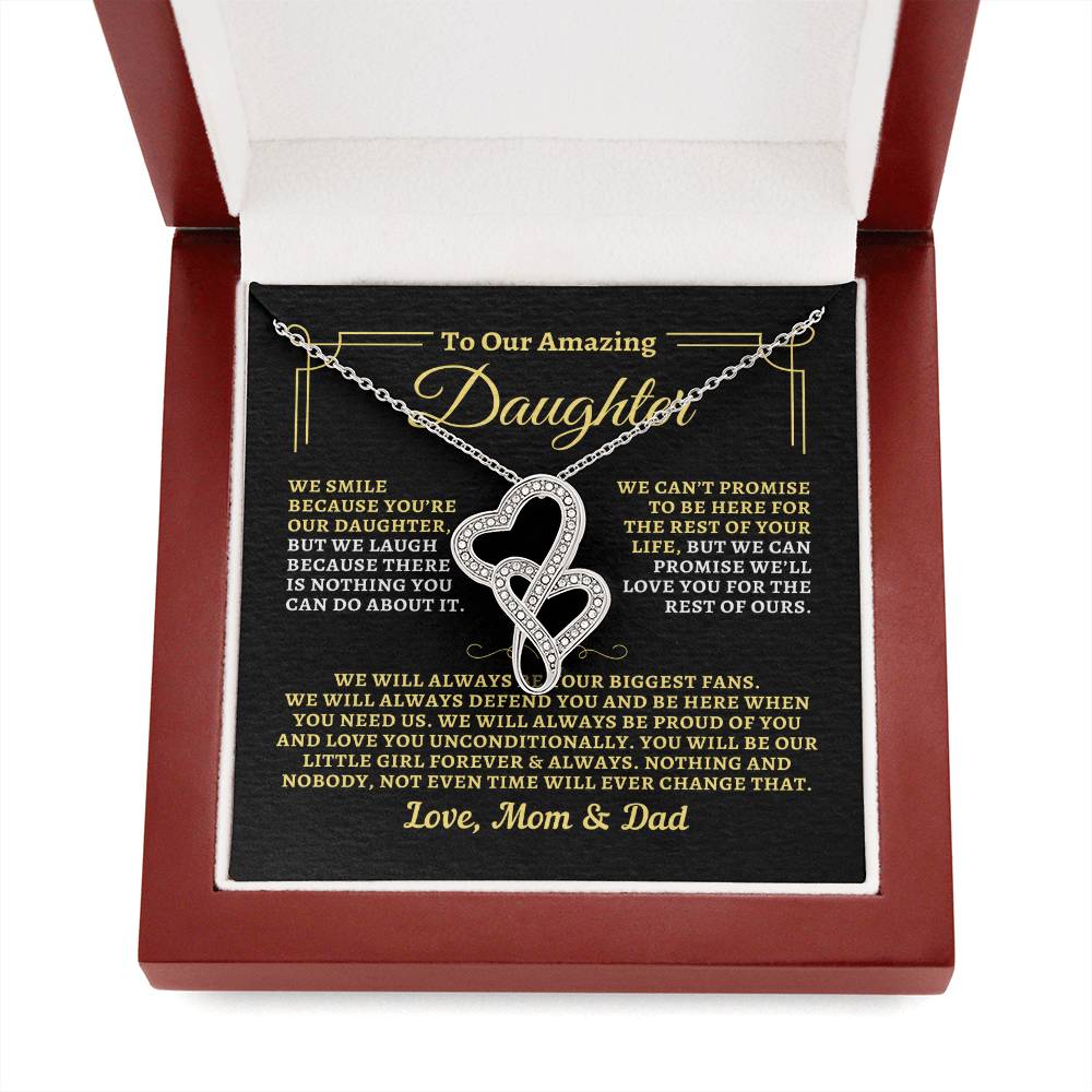 To Daughter from Mom & Dad - "Biggest Fans" Heart-To-Heart Necklace - MD2D3