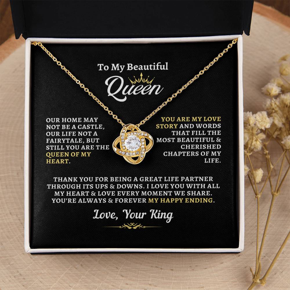 Gift For Soulmate: "Beautiful Queen Of My Heart" Love Knot Necklace