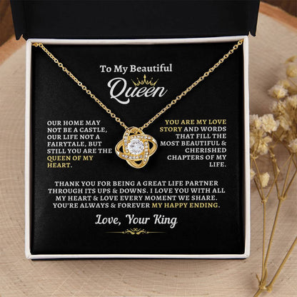 Gift For Soulmate: "Beautiful Queen Of My Heart" Love Knot Necklace