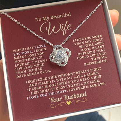 H2W-N11 - Gift For Wife: "I Love You The Most Forever & Always" Knot Necklace