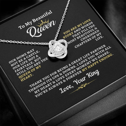 Gift For Soulmate: "Beautiful Queen Of My Heart" Love Knot Necklace