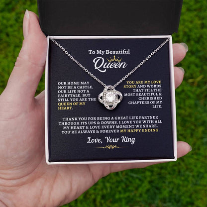 Gift For Soulmate: "Beautiful Queen Of My Heart" Love Knot Necklace