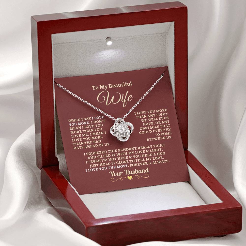 H2W-N11 - Gift For Wife: "I Love You The Most Forever & Always" Knot Necklace