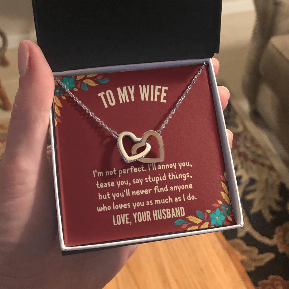 Husband To Wife - "I'm Not Perfect" Interlocking Hearts 3D Necklace