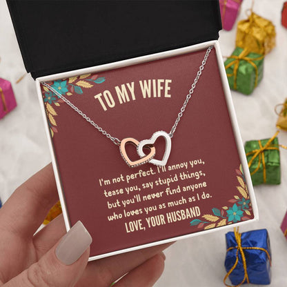 Husband To Wife - "I'm Not Perfect" Interlocking Hearts 3D Necklace