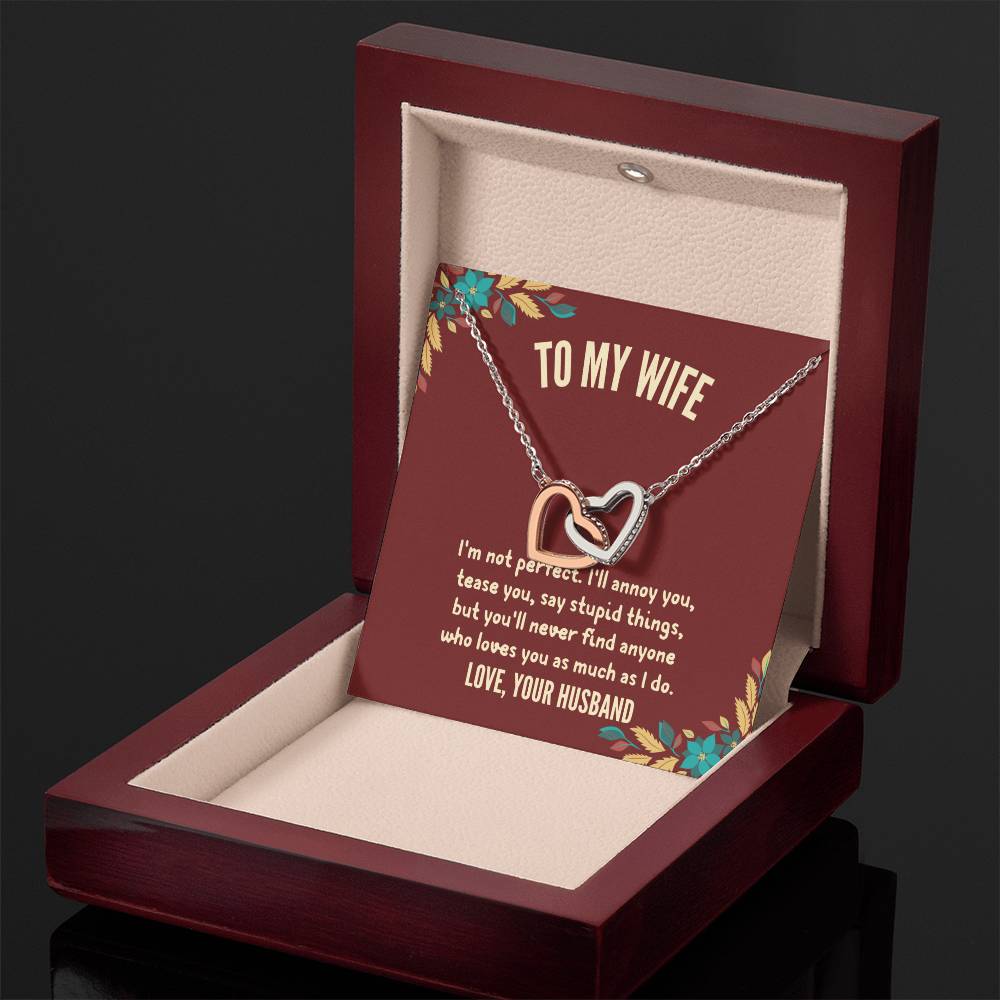 Husband To Wife - "I'm Not Perfect" Interlocking Hearts 3D Necklace