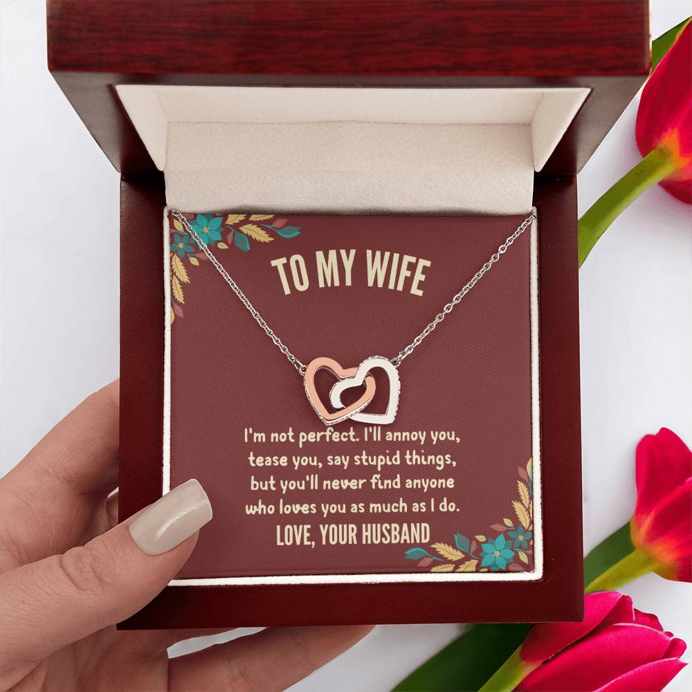 Husband To Wife - "I'm Not Perfect" Interlocking Hearts 3D Necklace