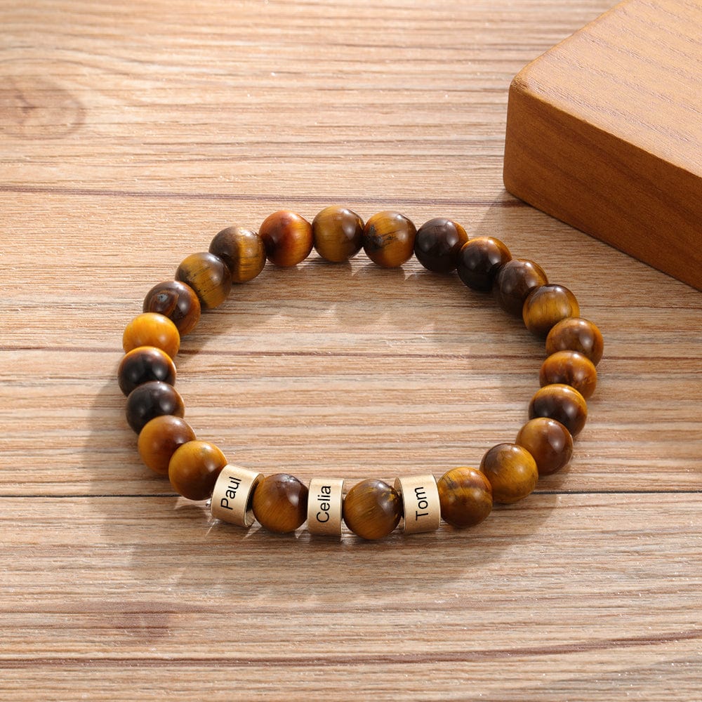 Personalized Name Bracelet for Him - Tiger Eye Stone