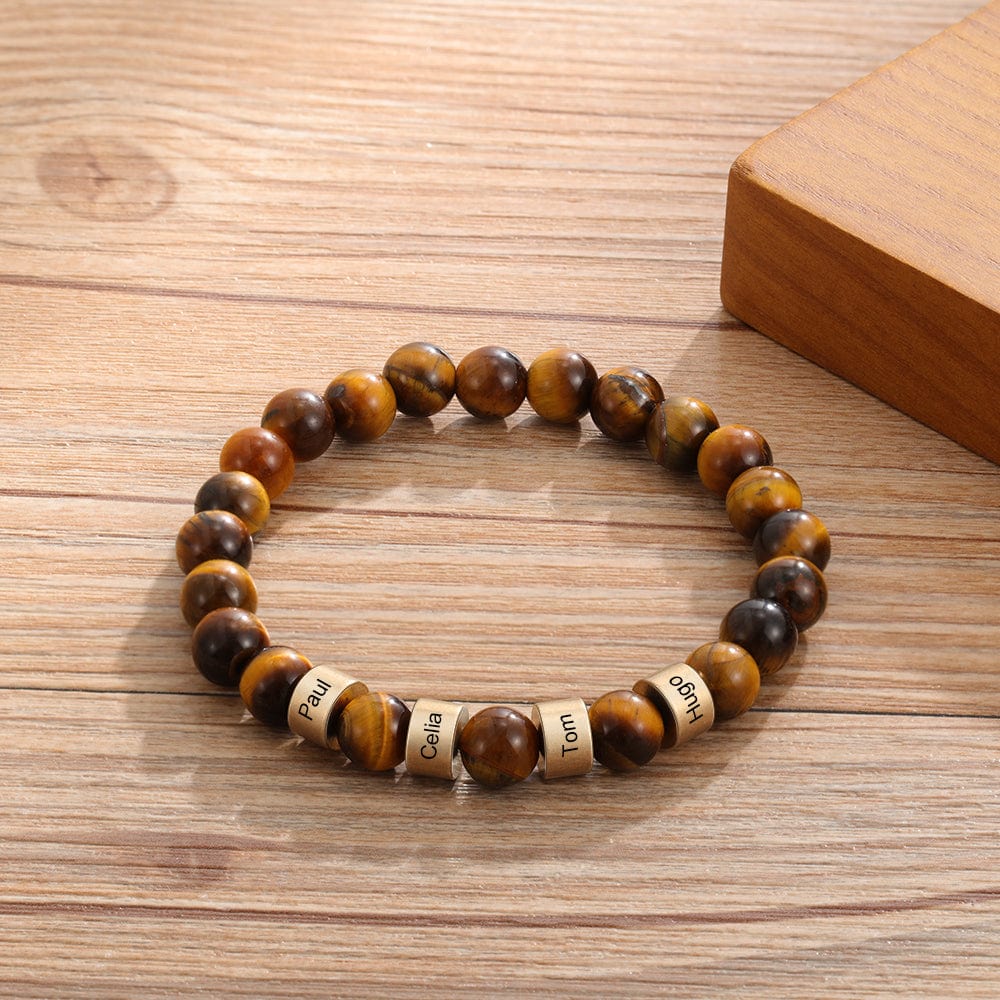 Personalized Name Bracelet for Him - Tiger Eye Stone