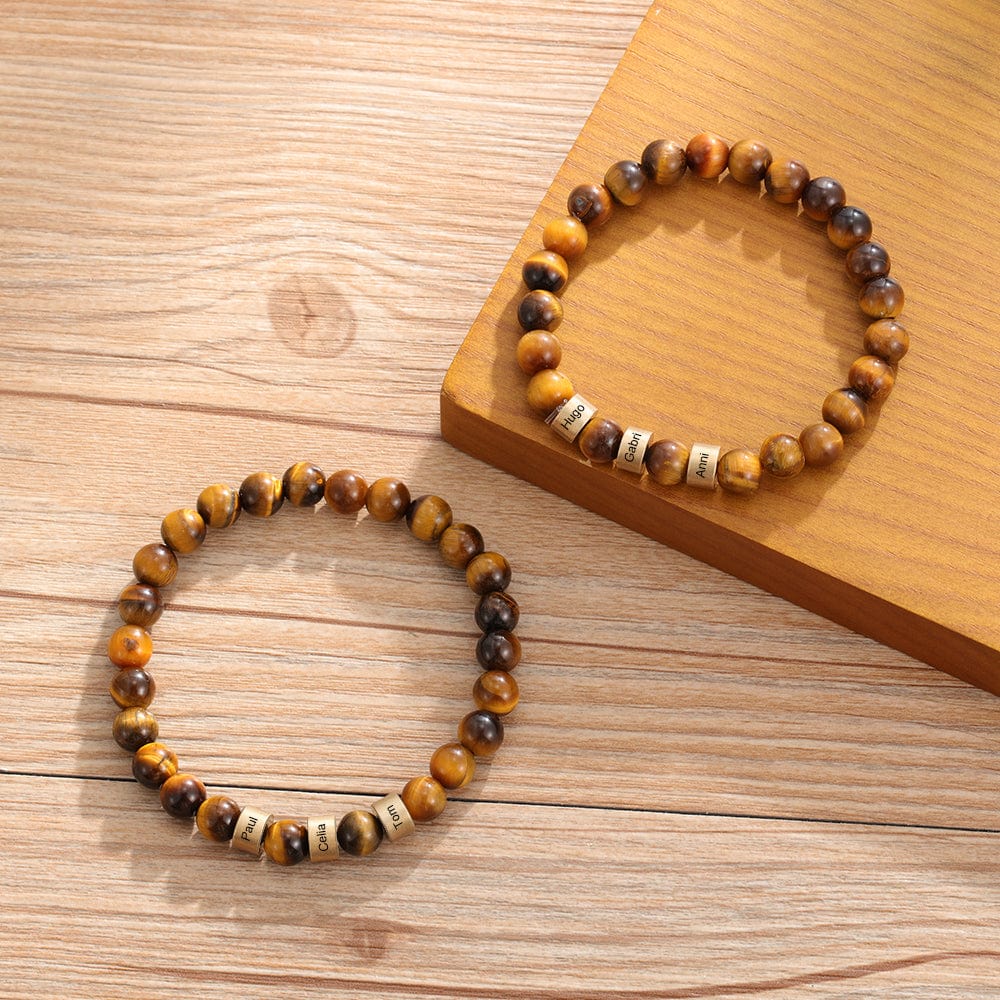 Personalized Name Bracelet for Him - Tiger Eye Stone