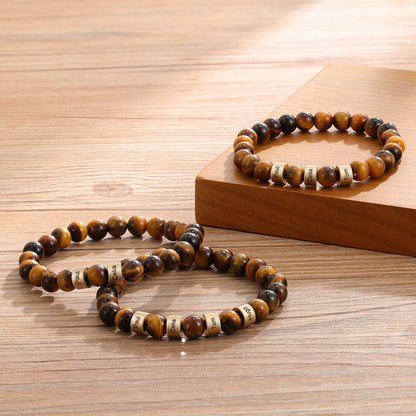 Personalized Name Bracelet for Him - Tiger Eye Stone