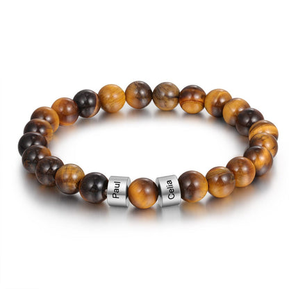 Personalized Name Bracelet for Him - Tiger Eye Stone