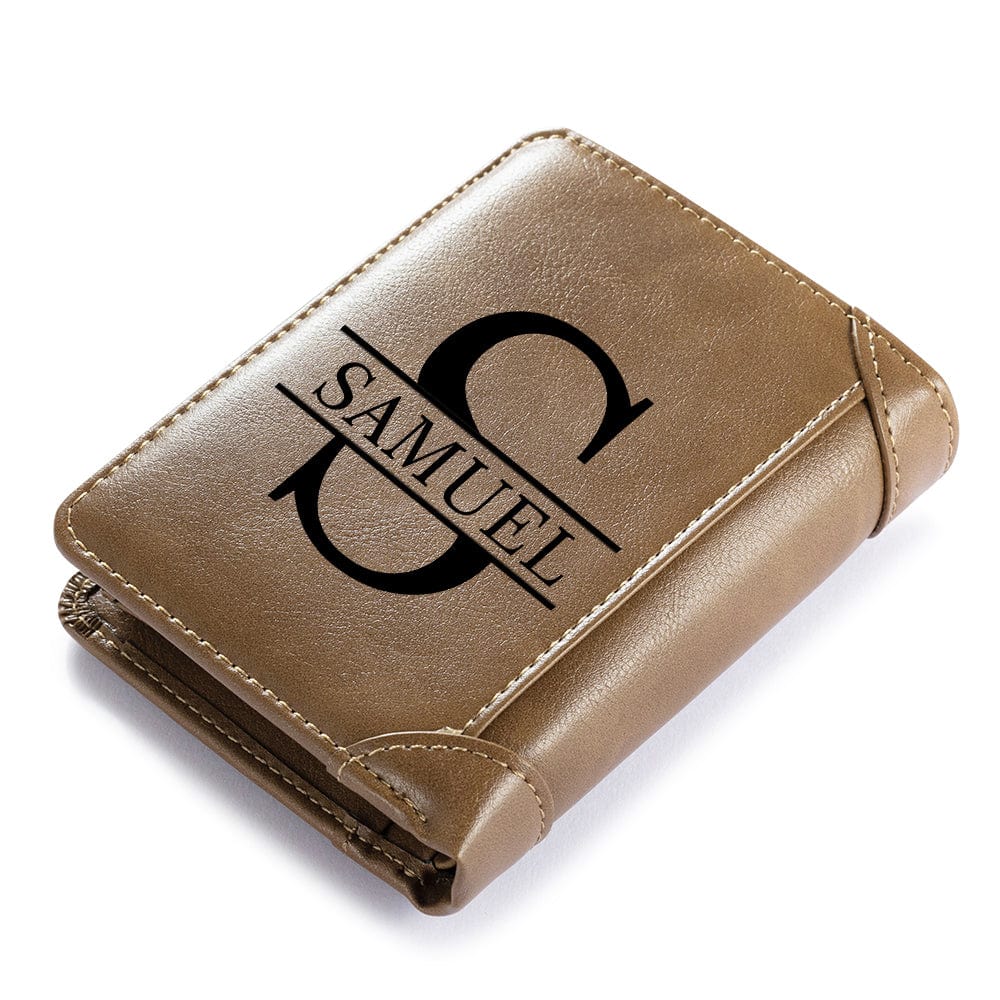 Custom Engraved Photo & Name Monogram Leather Wallet - Gifts for Men