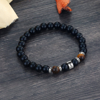 1 Name Personalized Bracelet for Him - Tiger Eye & Black Agate Stone