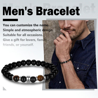 1 Name Personalized Bracelet for Him - Tiger Eye & Black Agate Stone