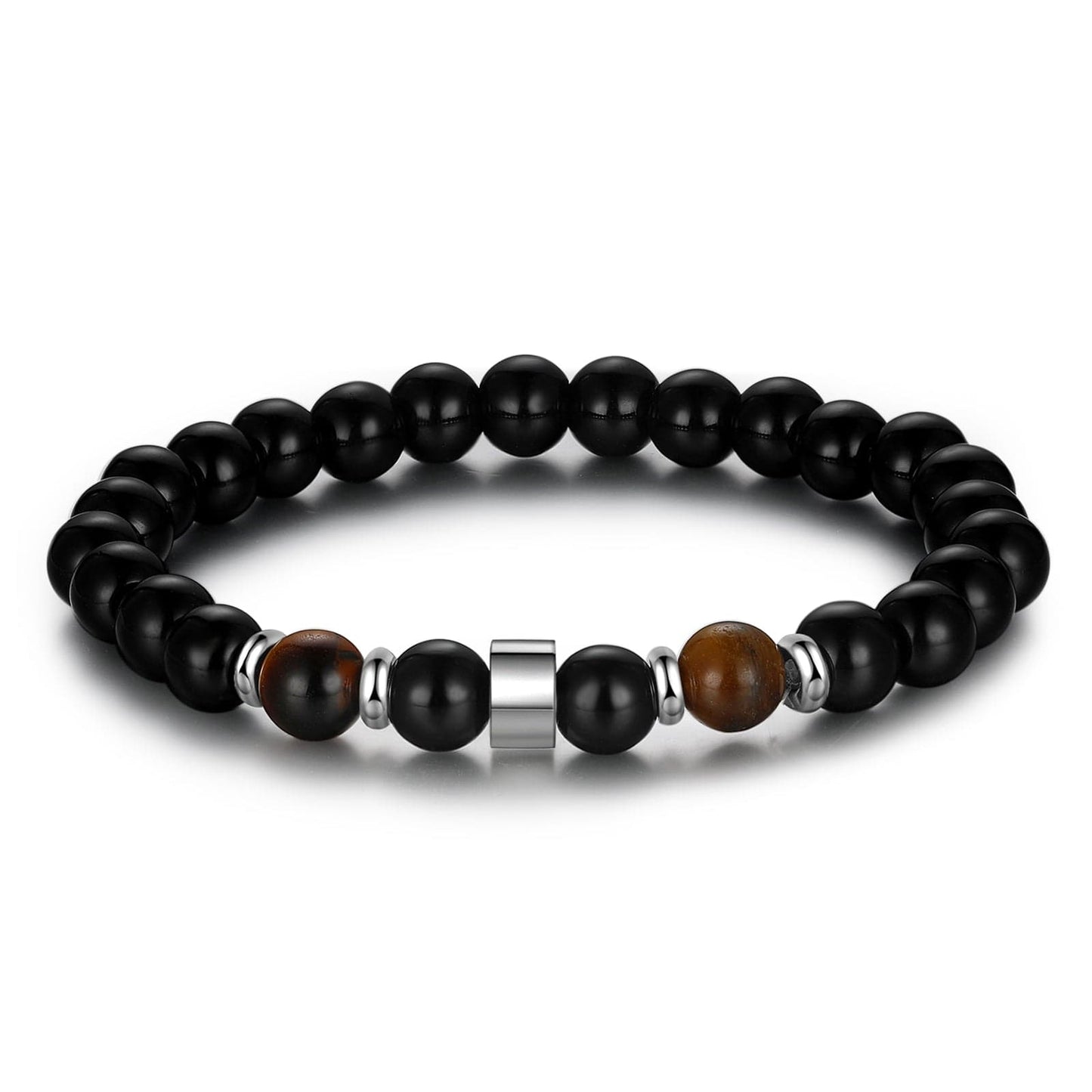 1 Name Personalized Bracelet for Him - Tiger Eye & Black Agate Stone