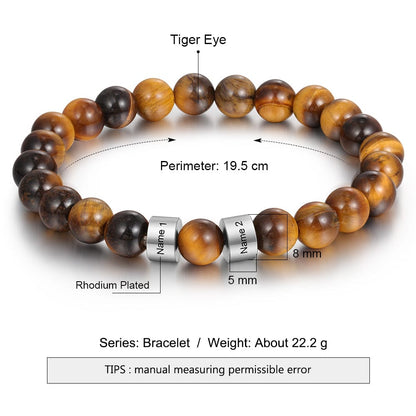 Personalized Name Bracelet for Him - Tiger Eye Stone