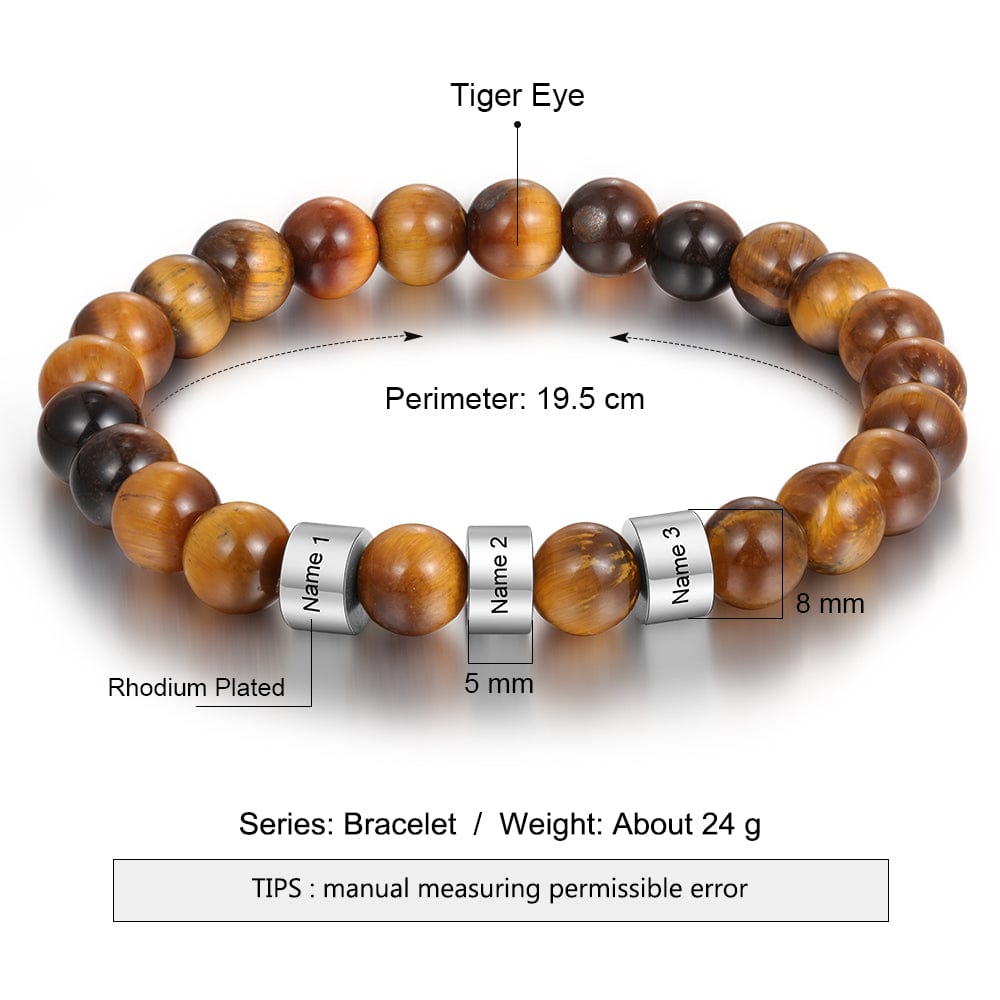 Personalized Name Bracelet for Him - Tiger Eye Stone