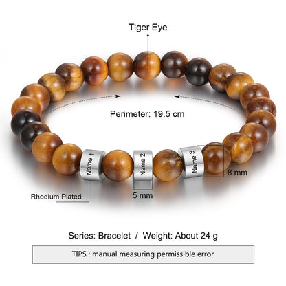 Personalized Name Bracelet for Him - Tiger Eye Stone