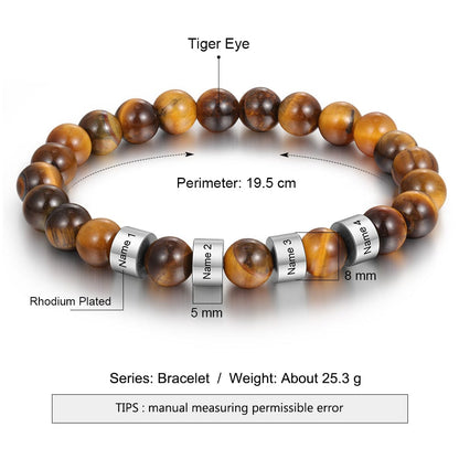 Personalized Name Bracelet for Him - Tiger Eye Stone